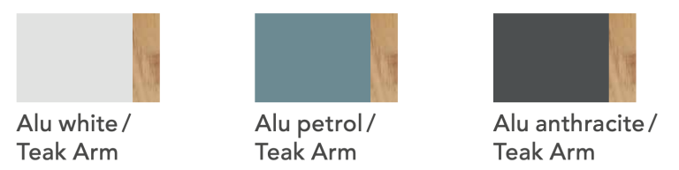 Zwei Farbmuster: Alu weiß/Softex Shell und Alu anthrazit/Softex Coal.