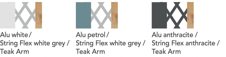 Zwei Farbmuster: Alu weiß/Softex Shell und Alu anthrazit/Softex Coal.