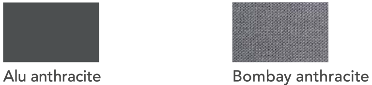 Zwei Farbmuster: Alu weiß/Softex Shell und Alu anthrazit/Softex Coal.