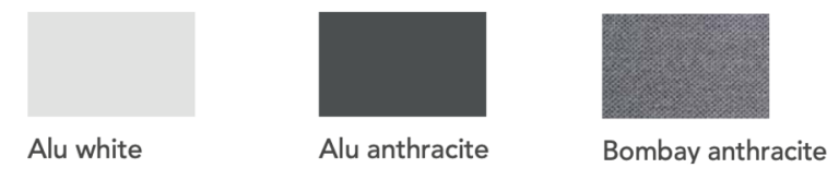 Zwei Farbmuster: Alu weiß/Softex Shell und Alu anthrazit/Softex Coal.